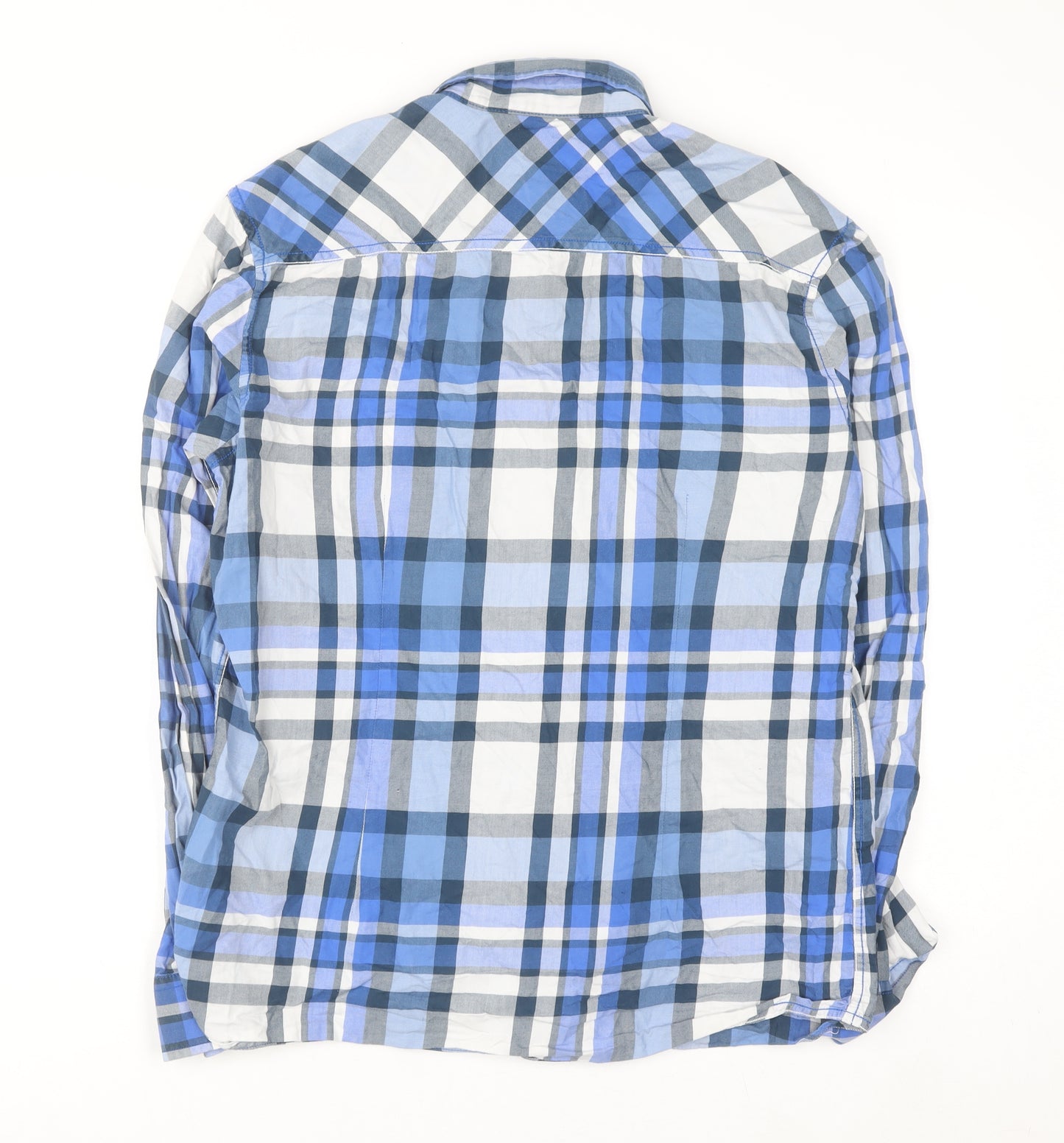 Next Men's Blue Check Slim Fit Long Sleeve Button-Up Shirt M