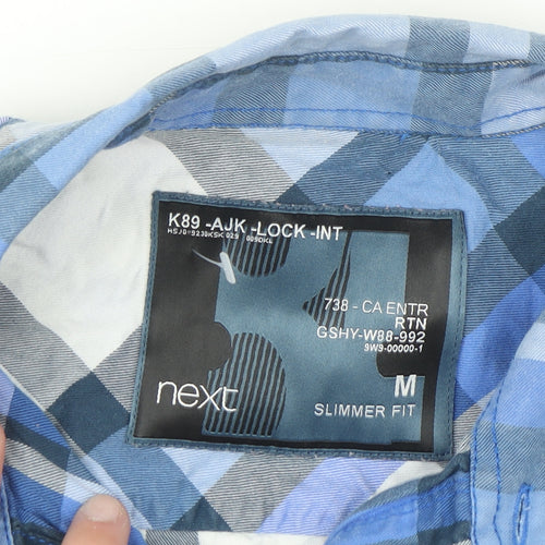 Next Men's Blue Check Slim Fit Long Sleeve Button-Up Shirt M