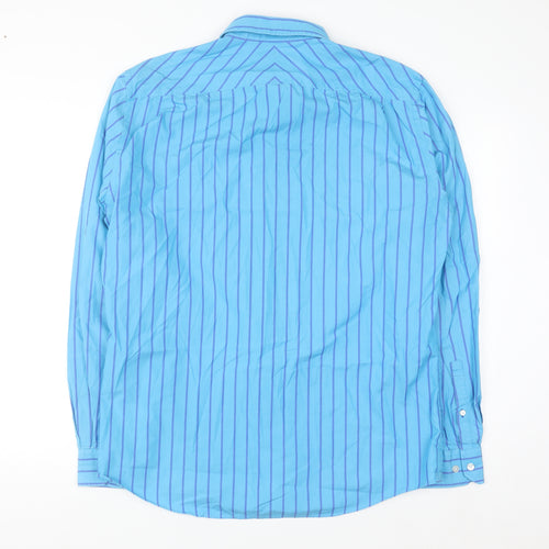 Thomas Pink Men's Blue Striped Classic Fit Cotton Long Sleeve Shirt M