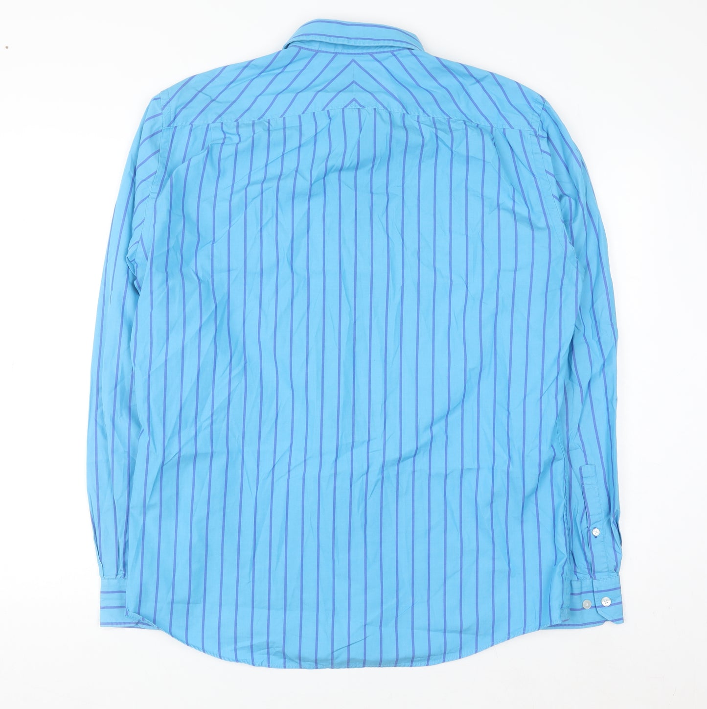 Thomas Pink Men's Blue Striped Classic Fit Cotton Long Sleeve Shirt M