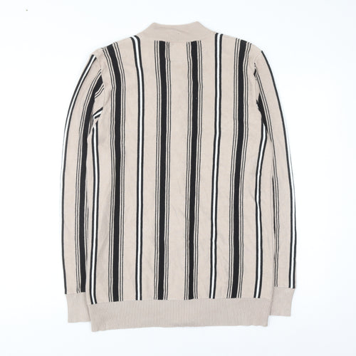 boohooMAN Men's Beige Striped Full Zip Jumper Size M Classic Knitwear