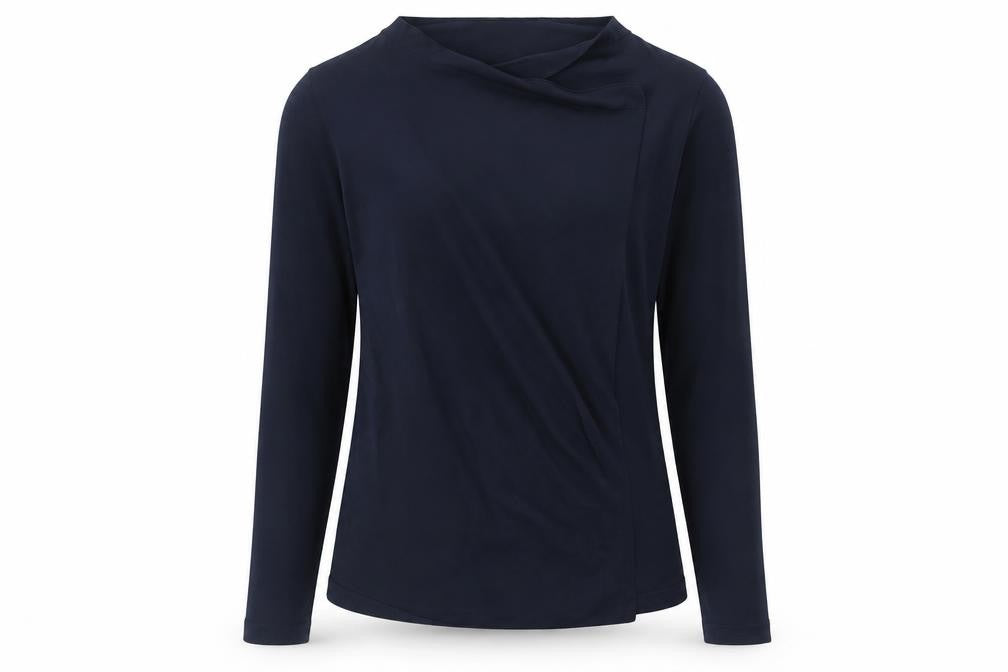 Front view of Gallery Women's Blue Boat Neck Long Sleeve jumper, size M