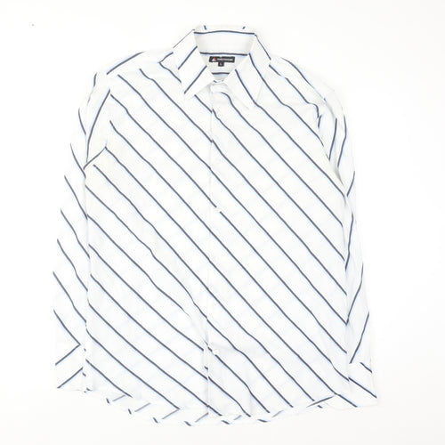 Precision Men’s White Striped Long Sleeve Regular Fit Button-Up Shirt L