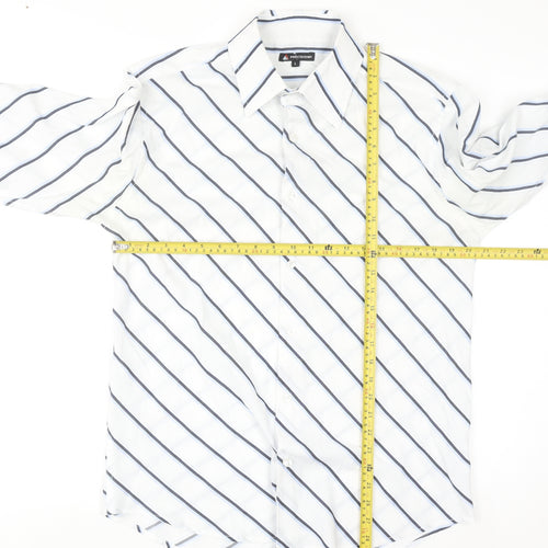 Precision Men’s White Striped Long Sleeve Regular Fit Button-Up Shirt L