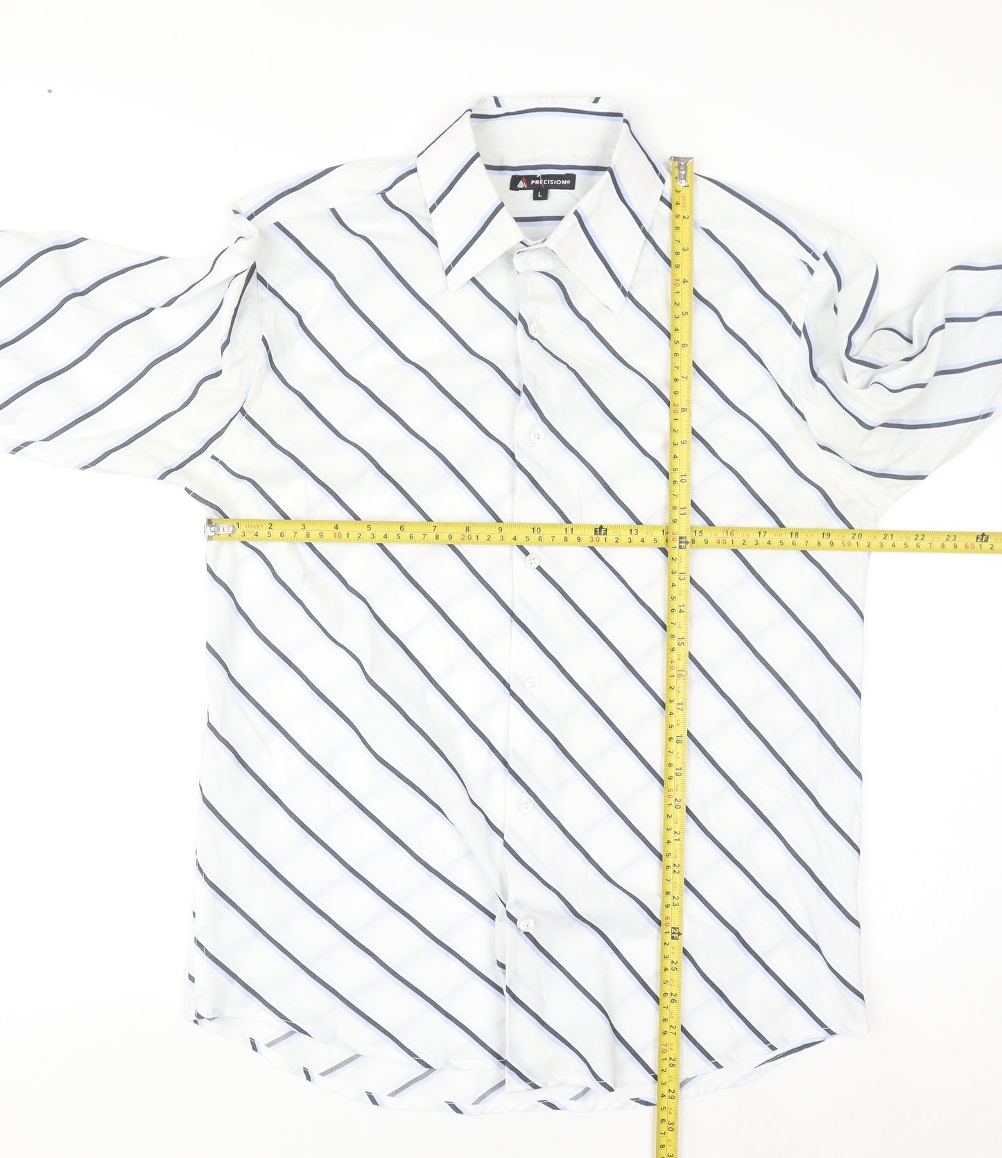 Precision Men’s White Striped Long Sleeve Regular Fit Button-Up Shirt L