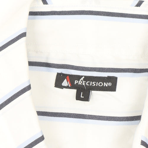 Precision Men’s White Striped Long Sleeve Regular Fit Button-Up Shirt L