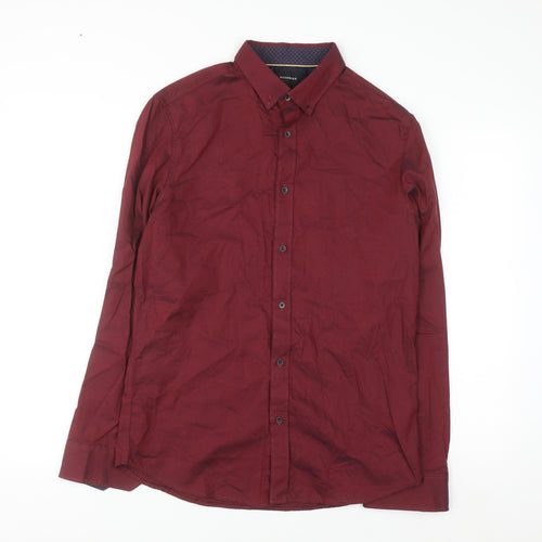 Reserved Men's Red Slim Fit Button-Up Long Sleeve Cotton Shirt M