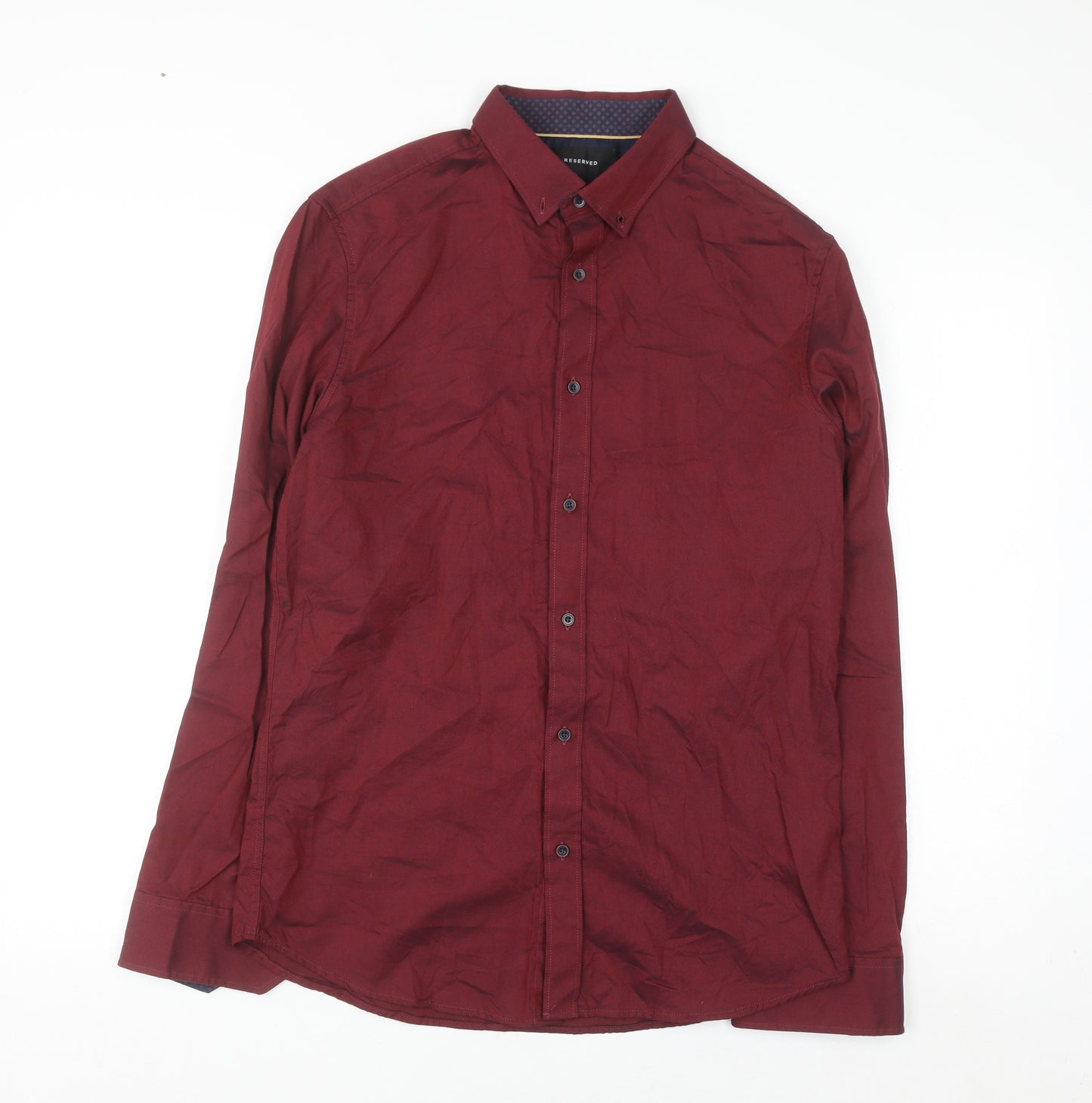 Reserved Men's Red Slim Fit Button-Up Long Sleeve Cotton Shirt M