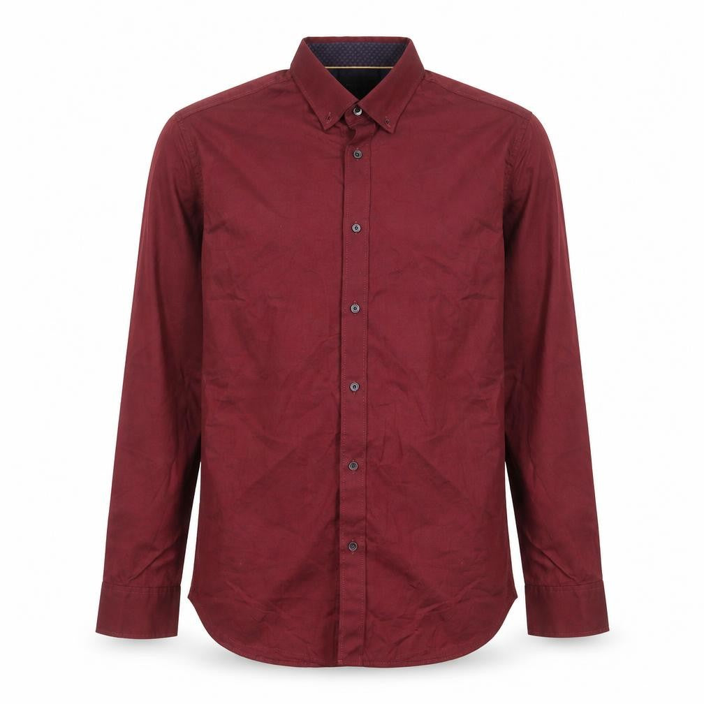 Front view of RESERVED Men's Red Slim Fit Button-Up Long Sleeve Cotton Shirt M