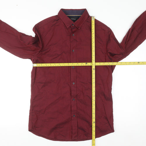 Reserved Men's Red Slim Fit Button-Up Long Sleeve Cotton Shirt M