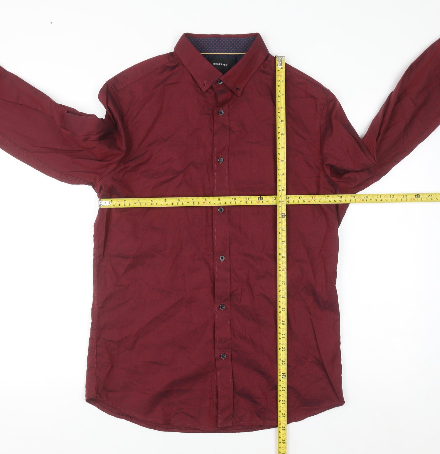 Reserved Men's Red Slim Fit Button-Up Long Sleeve Cotton Shirt M