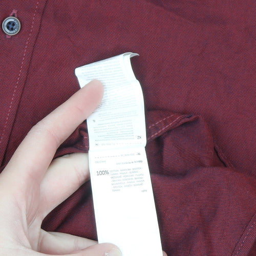 Reserved Men's Red Slim Fit Button-Up Long Sleeve Cotton Shirt M