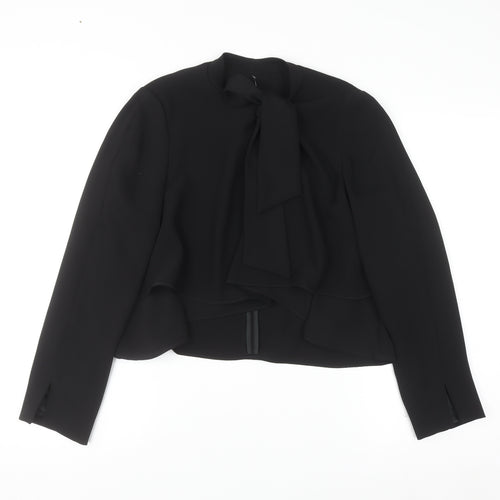 Zara Women Black Bow Neck Long Sleeve Wrap Blouse Size 12