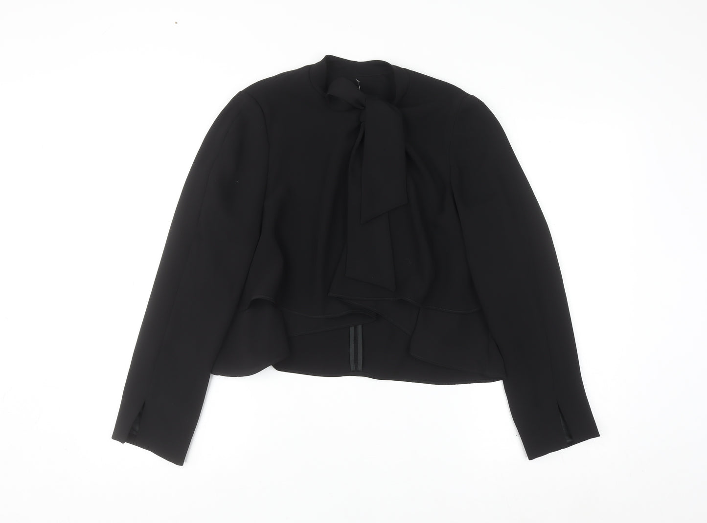 Zara Women Black Bow Neck Long Sleeve Wrap Blouse Size 12
