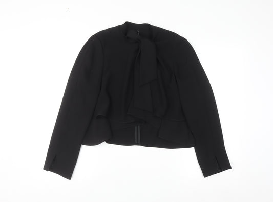 Zara Women Black Bow Neck Long Sleeve Wrap Blouse Size 12