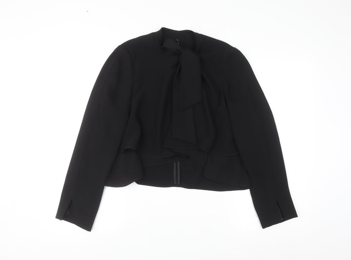 Zara Women Black Bow Neck Long Sleeve Wrap Blouse Size 12