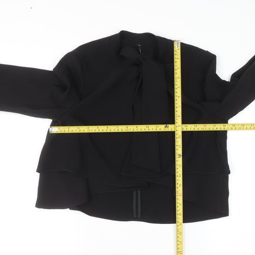 Zara Women Black Bow Neck Long Sleeve Wrap Blouse Size 12