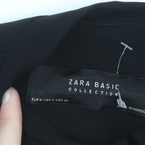 Zara Women Black Bow Neck Long Sleeve Wrap Blouse Size 12