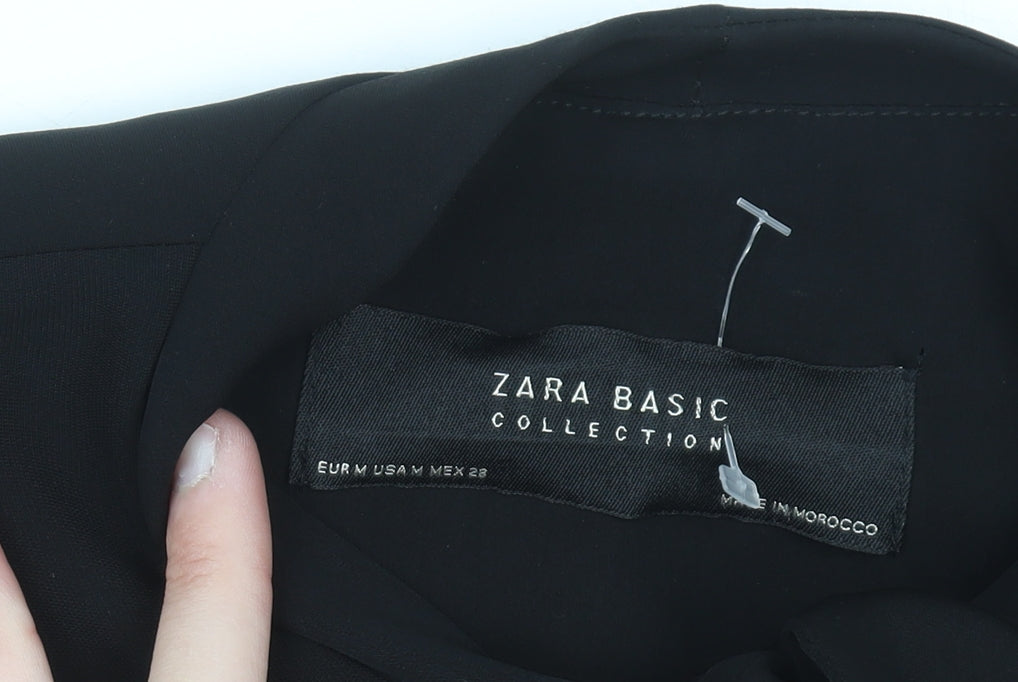 Zara Women Black Bow Neck Long Sleeve Wrap Blouse Size 12