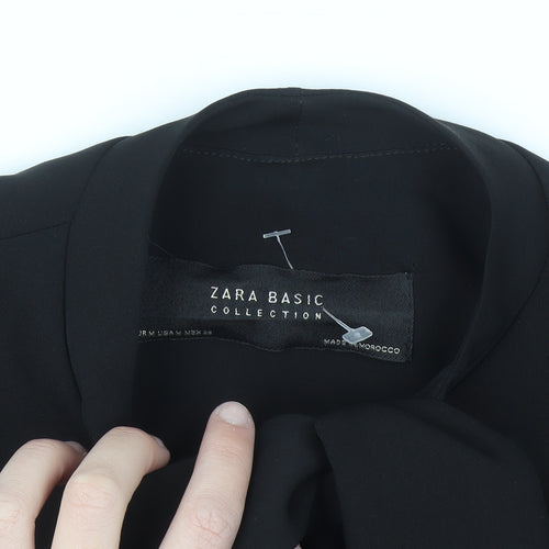 Zara Women Black Bow Neck Long Sleeve Wrap Blouse Size 12