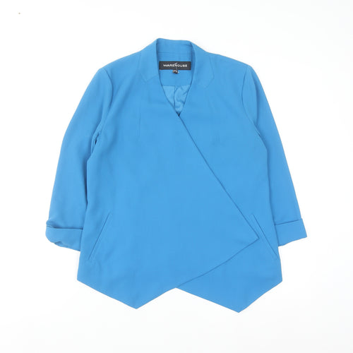 Warehouse Women Blue Regular Fit Lined Open Front Blazer UK 8