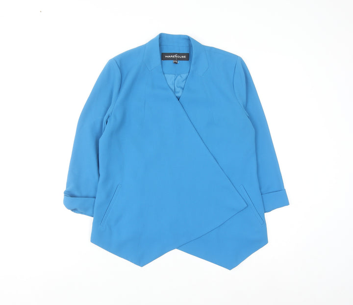 Warehouse Women Blue Regular Fit Lined Open Front Blazer UK 8