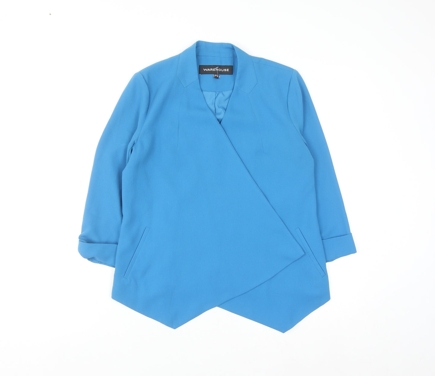 Warehouse Women Blue Regular Fit Lined Open Front Blazer UK 8