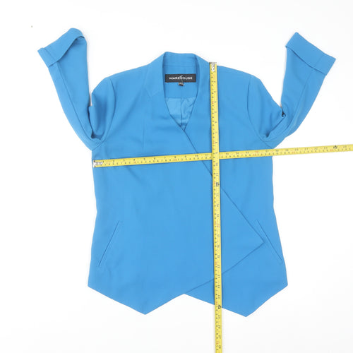 Warehouse Women Blue Regular Fit Lined Open Front Blazer UK 8