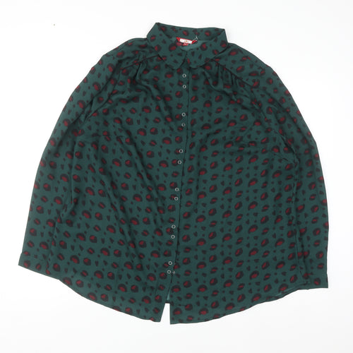 Joe Browns Womens Green Animal Print Long Sleeve Button-Up Shirt Size 20
