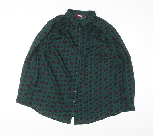 Joe Browns Womens Green Animal Print Long Sleeve Button-Up Shirt Size 20