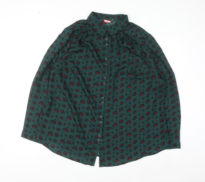 Joe Browns Womens Green Animal Print Long Sleeve Button-Up Shirt Size 20