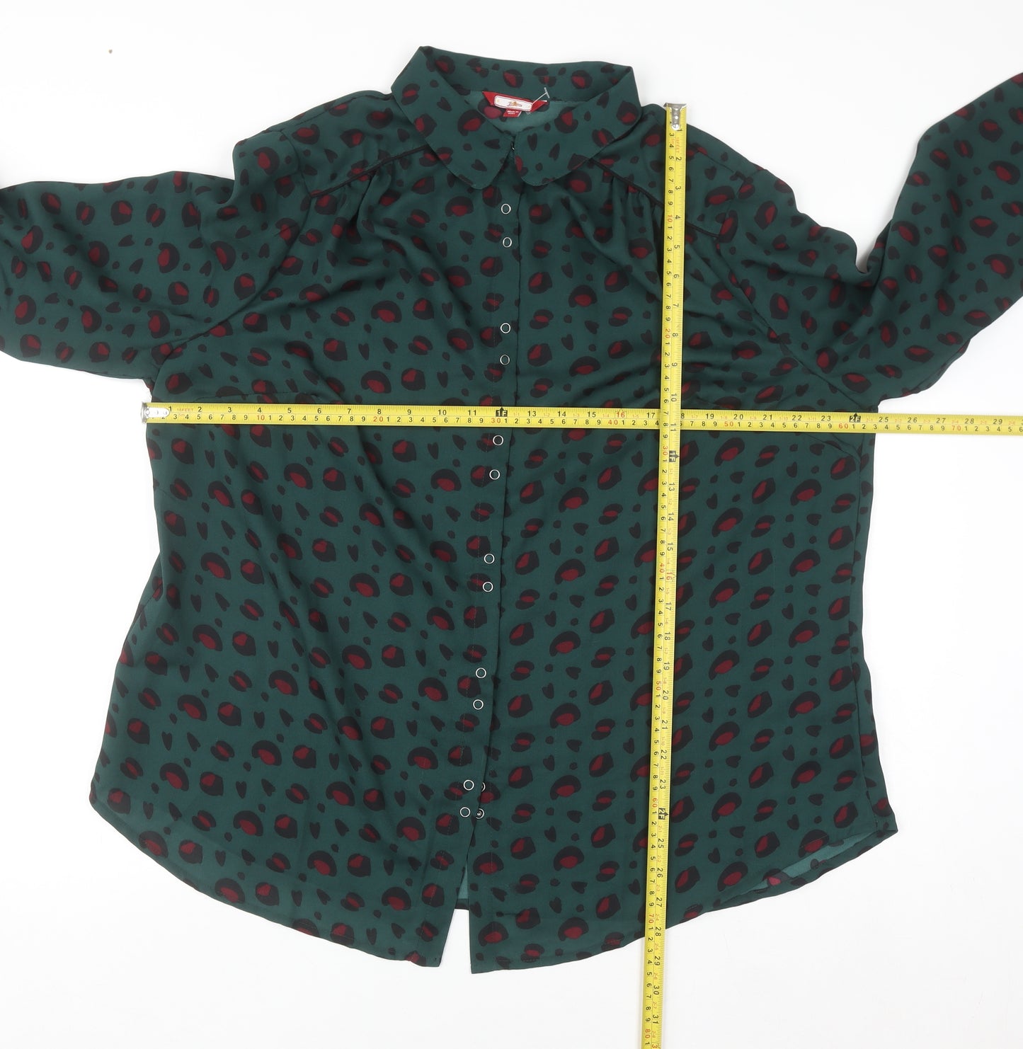 Joe Browns Womens Green Animal Print Long Sleeve Button-Up Shirt Size 20