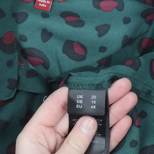 Joe Browns Womens Green Animal Print Long Sleeve Button-Up Shirt Size 20