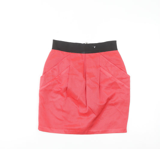 Oasis Women Red Short Pencil Skirt Size 8 Cotton Blend Zip Back