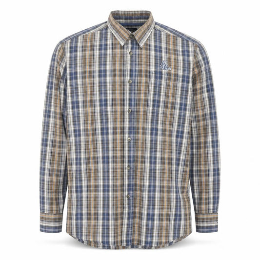 Front view of Lerros Men's Blue Check Long Sleeve Cotton Button-Up Shirt, size L