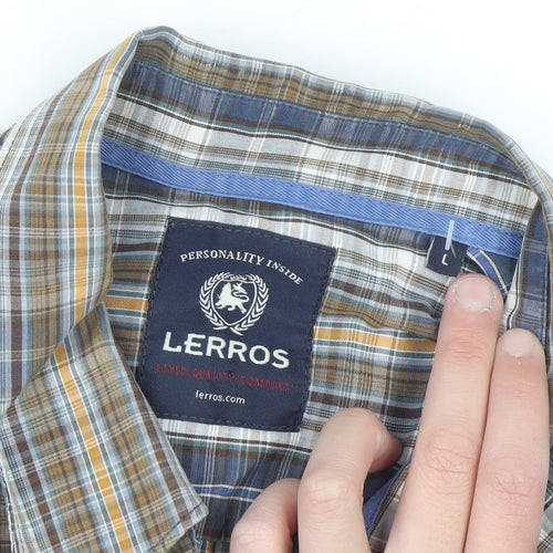 Lerros Men's Blue Check Long Sleeve Cotton Button-Up Shirt Size L