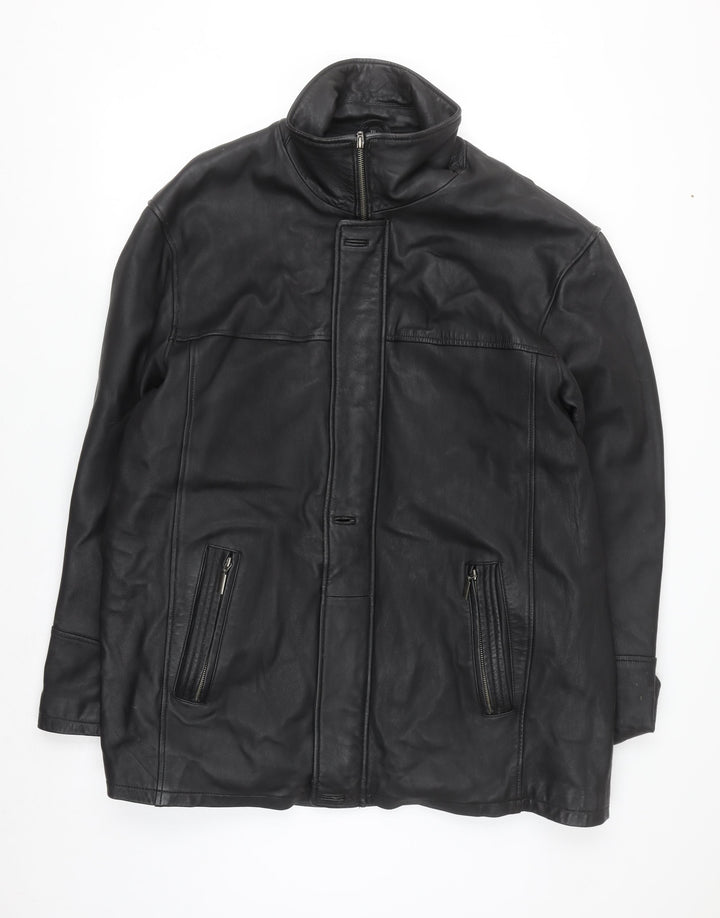 Morena Men's Black Leather Mid-Length Zip Jacket XXL