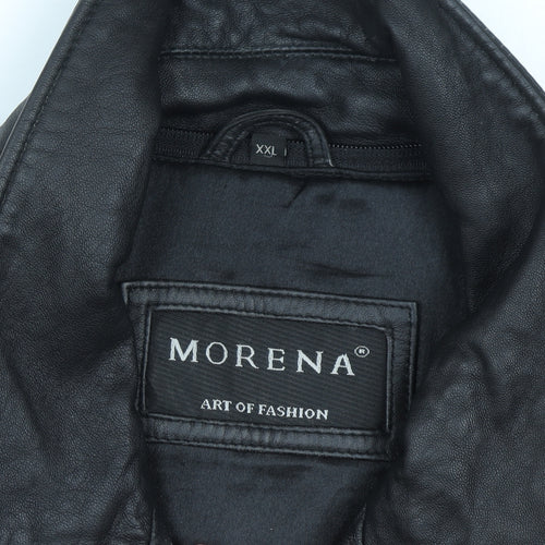Morena Men's Black Leather Mid-Length Zip Jacket XXL