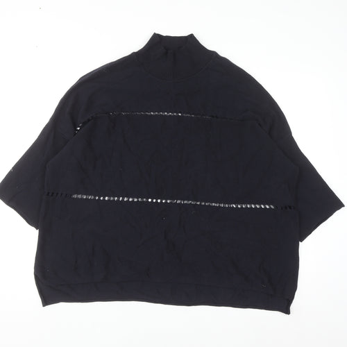 French Connection Women's Black XL Mock Neck Cotton Jumper