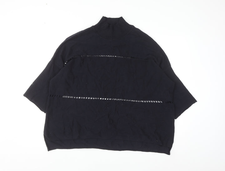 French Connection Women's Black XL Mock Neck Cotton Jumper