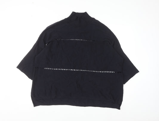 French Connection Women's Black XL Mock Neck Cotton Jumper