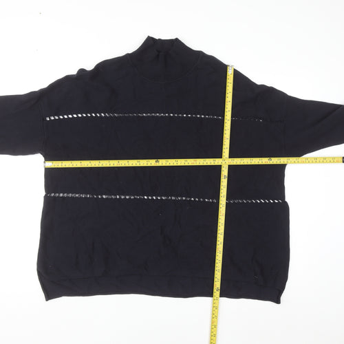 French Connection Women's Black XL Mock Neck Cotton Jumper