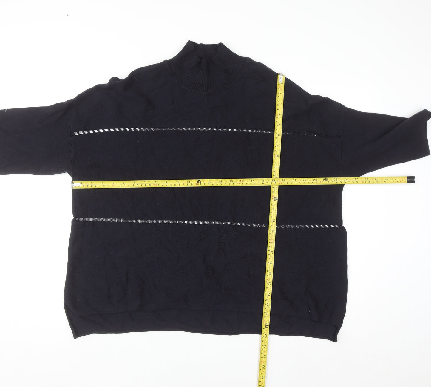French Connection Women's Black XL Mock Neck Cotton Jumper