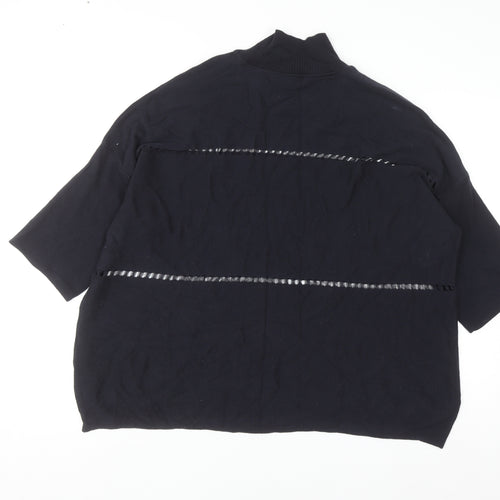 French Connection Women's Black XL Mock Neck Cotton Jumper