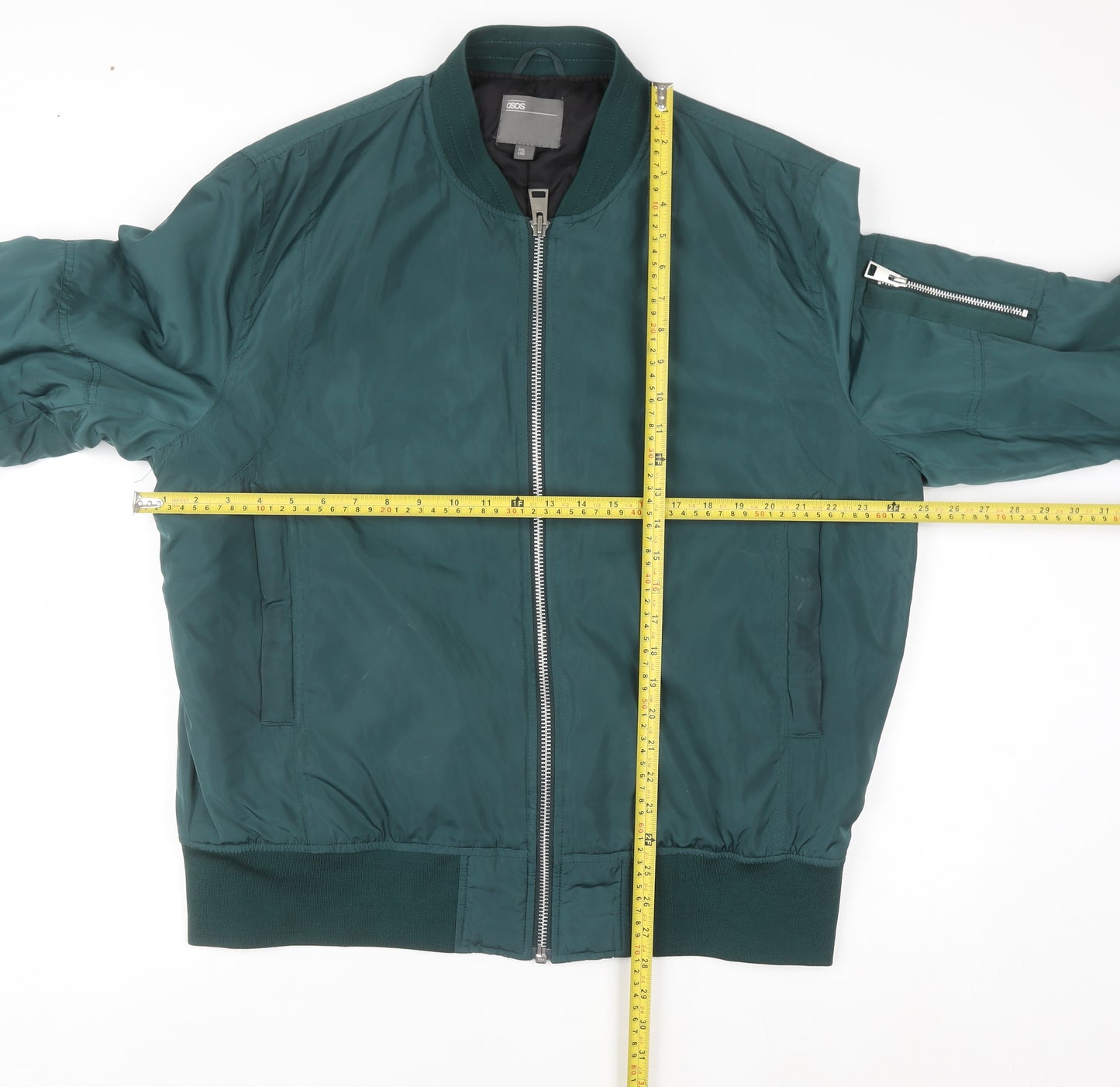 ASOS Men’s Green Bomber Jacket 2XL Long Polyester Zip Casual