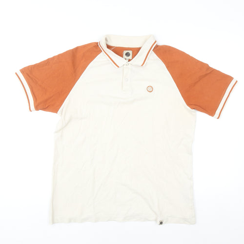 Pretty Green Men's Ivory and Orange Cotton Polo Shirt Size M