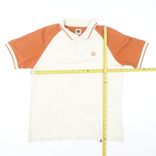 Pretty Green Men's Ivory and Orange Cotton Polo Shirt Size M