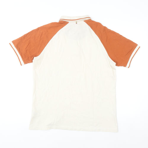 Pretty Green Men's Ivory and Orange Cotton Polo Shirt Size M