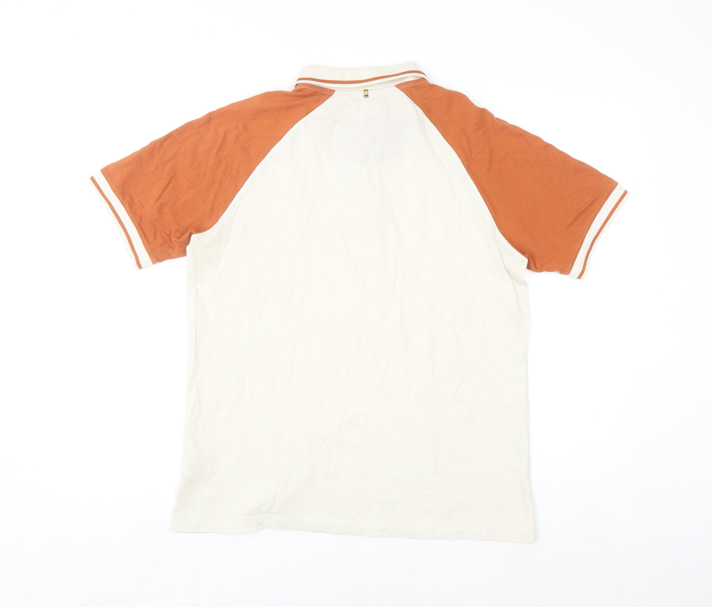 Pretty Green Men's Ivory and Orange Cotton Polo Shirt Size M