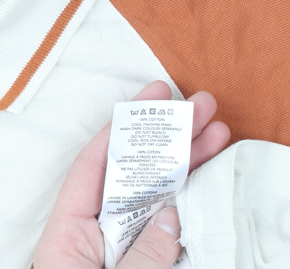 Pretty Green Men's Ivory and Orange Cotton Polo Shirt Size M